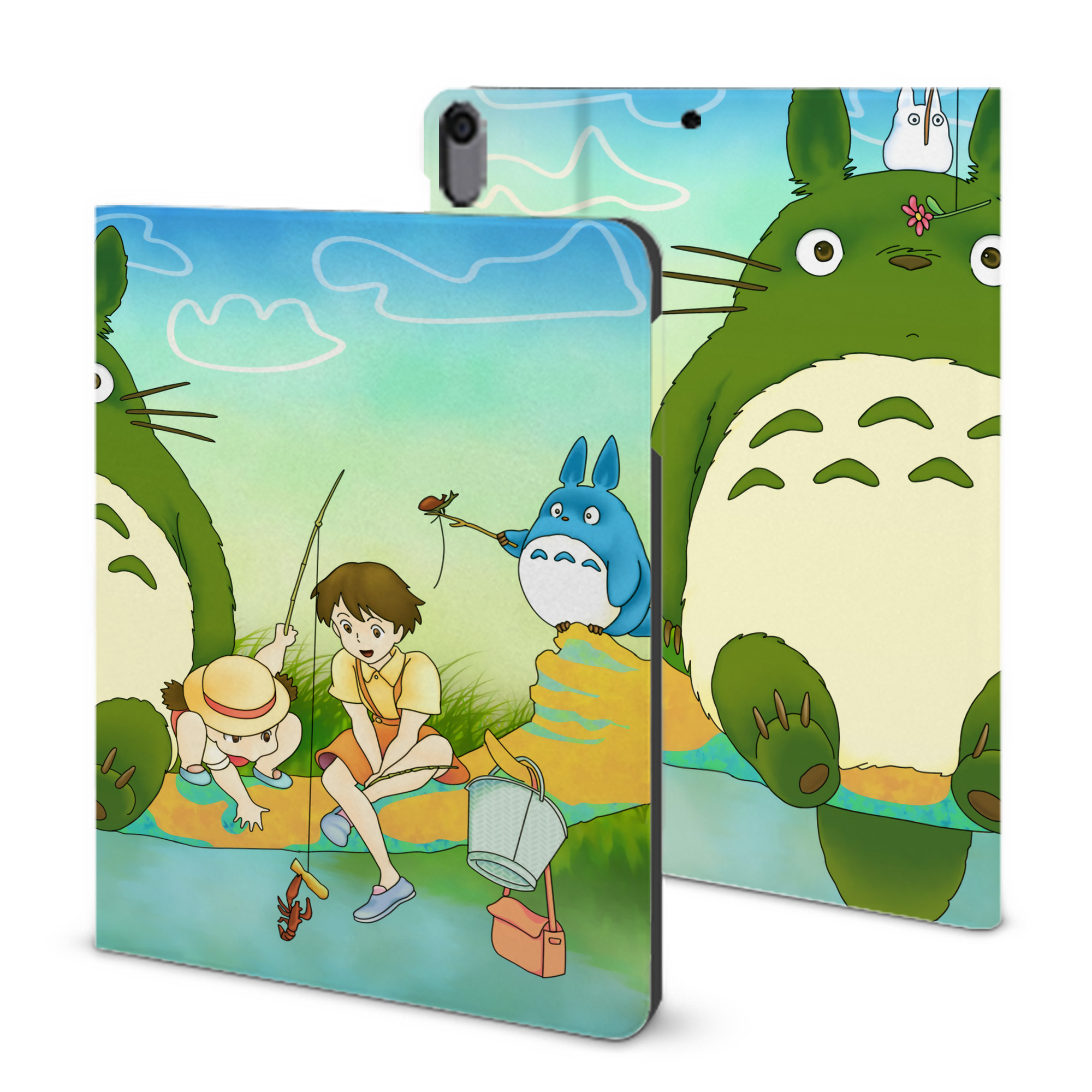 （画像用） となりのトトロ 草壁メイ 草壁サツキ My Neighbor Totoro Satsuki Kusakabe Mei Kusakabe IPad ケース ブック型 PUレザー TPU 耐衝撃 軽量 薄型 ペン収納なし 全面保護 IPad 各モデル対応
